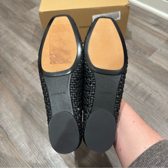 Vince Vivian Mary Jane Black Leather Crochet Ballerina Flats - Picture 11 of 16